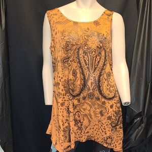 Orange Paisley Sleeveless Top By XCEPTION